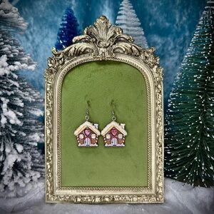 Gingerbread House Christmas Earrings -Holiday Jewelry